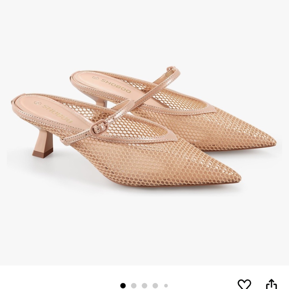 HOBO Tan Mules with Kitten Heel and Mesh Design